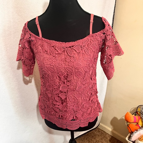 Miss Chievous Tops - Miss Chievous Lace Off-Shoulder Blouse in Mauve Boho Chic Cottagecore